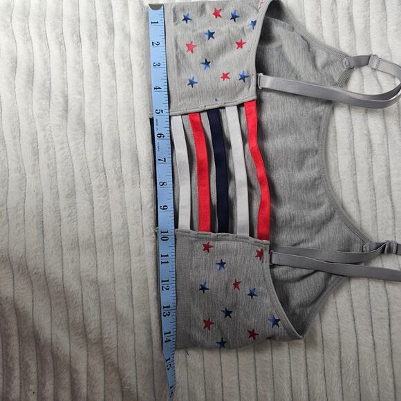 Red White Blue Star Print Bralette Gray Strappy Back Crop Top Patriotic M - Picture 6 of 7